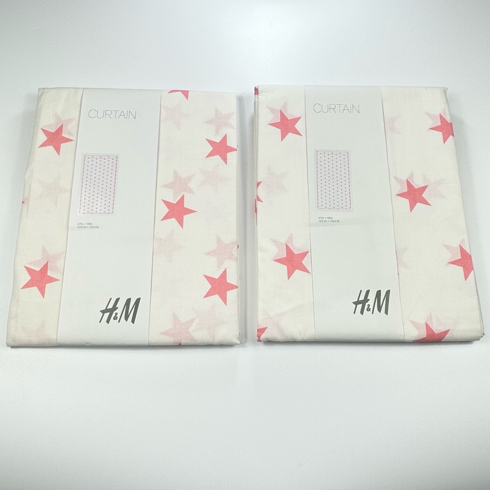 H&M Star Pattern Curtain Panels Set of 2 White and Pink 47in x 98in NEW